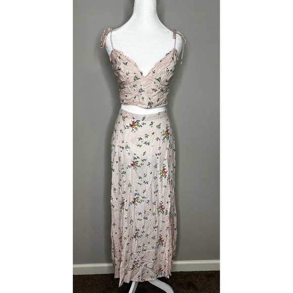 Billabong x The Salty Blonde Peachy Keen Maxi Skirt Strappy Top Pink 27 Medium - Picture 1 of 10
